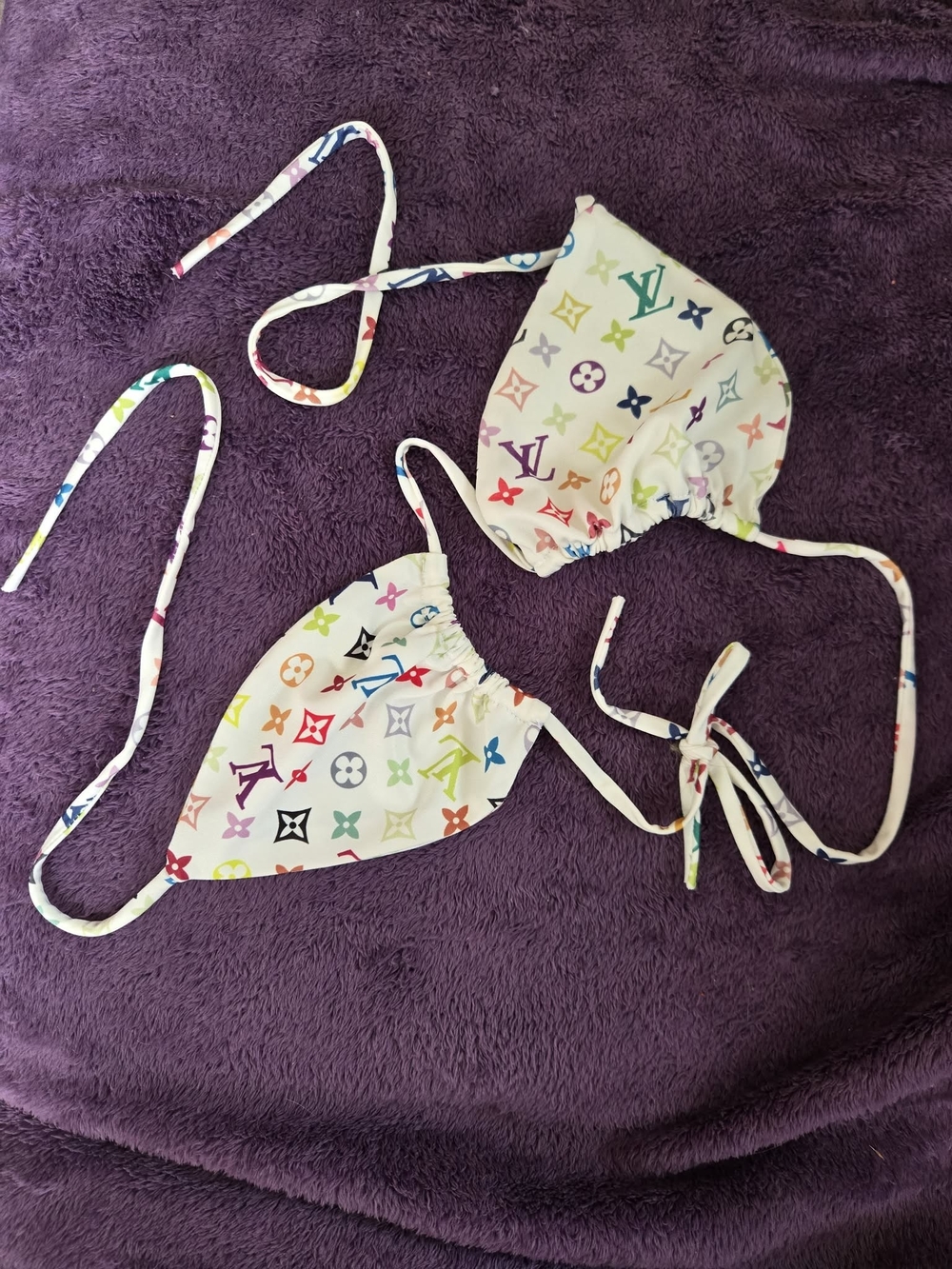 Louis Vuitton White Multicolor Monogram Triangle Bikini Top